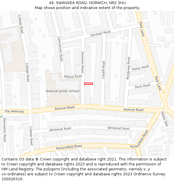 49, SWANSEA ROAD, NORWICH, NR2 3HU: Location map and indicative extent of plot