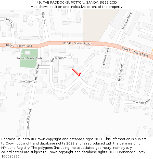 49, THE PADDOCKS, POTTON, SANDY, SG19 2QD: Location map and indicative extent of plot