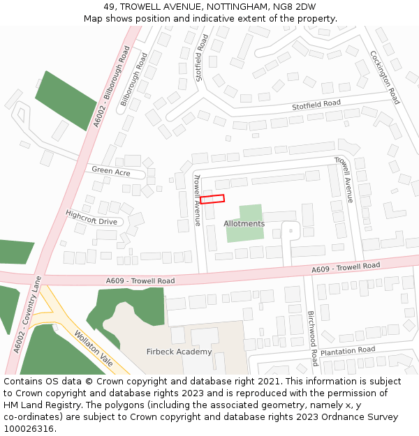 49, TROWELL AVENUE, NOTTINGHAM, NG8 2DW: Location map and indicative extent of plot