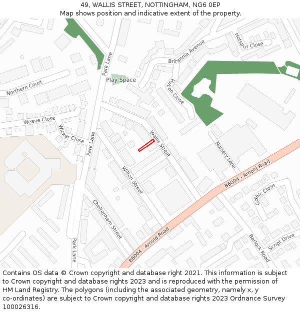 49, WALLIS STREET, NOTTINGHAM, NG6 0EP: Location map and indicative extent of plot