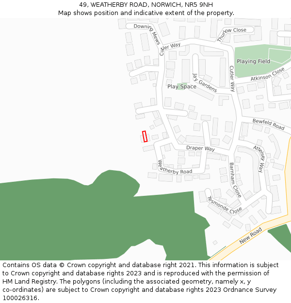 49, WEATHERBY ROAD, NORWICH, NR5 9NH: Location map and indicative extent of plot