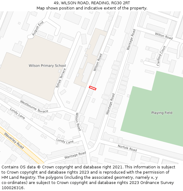 49, WILSON ROAD, READING, RG30 2RT: Location map and indicative extent of plot
