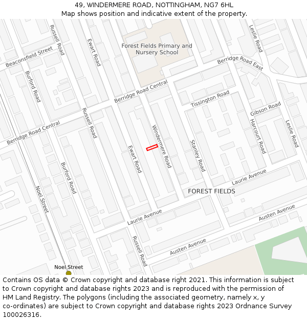 49, WINDERMERE ROAD, NOTTINGHAM, NG7 6HL: Location map and indicative extent of plot