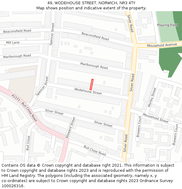 49, WODEHOUSE STREET, NORWICH, NR3 4TY: Location map and indicative extent of plot