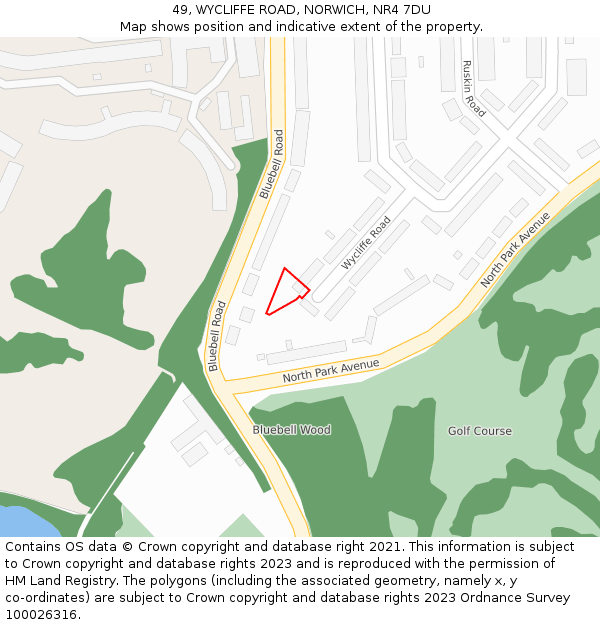 49, WYCLIFFE ROAD, NORWICH, NR4 7DU: Location map and indicative extent of plot