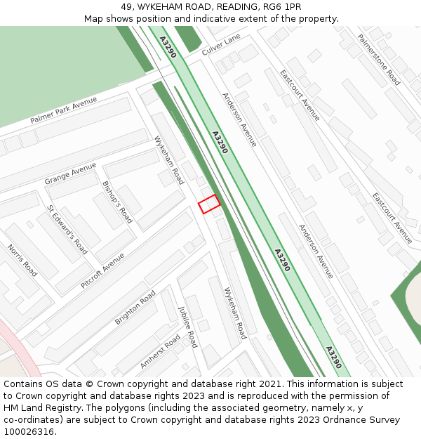 49, WYKEHAM ROAD, READING, RG6 1PR: Location map and indicative extent of plot