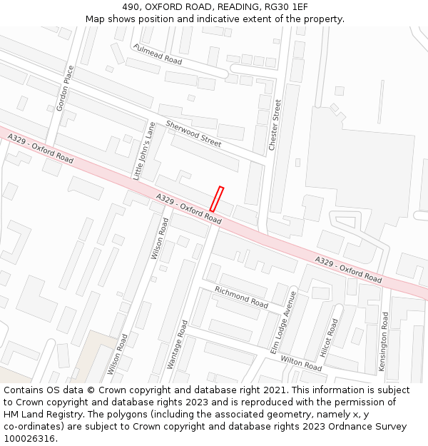 490, OXFORD ROAD, READING, RG30 1EF: Location map and indicative extent of plot