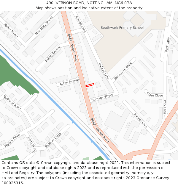 490, VERNON ROAD, NOTTINGHAM, NG6 0BA: Location map and indicative extent of plot