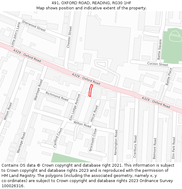 491, OXFORD ROAD, READING, RG30 1HF: Location map and indicative extent of plot