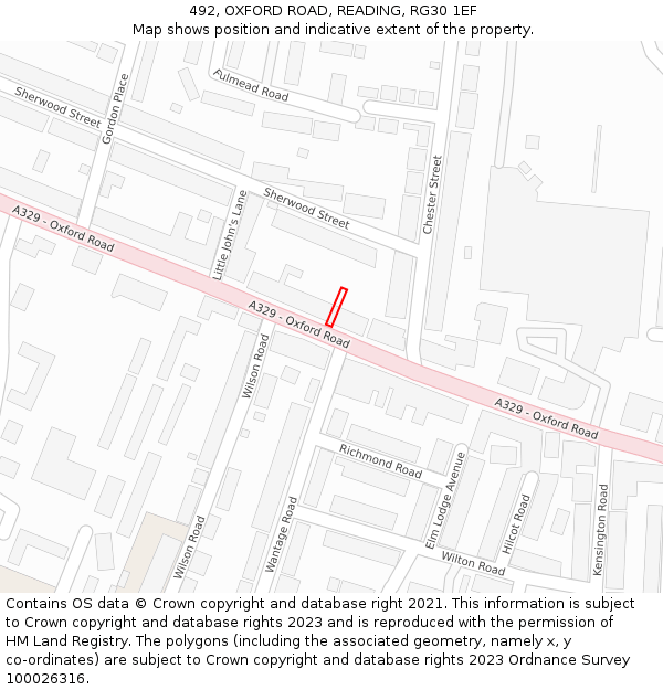 492, OXFORD ROAD, READING, RG30 1EF: Location map and indicative extent of plot