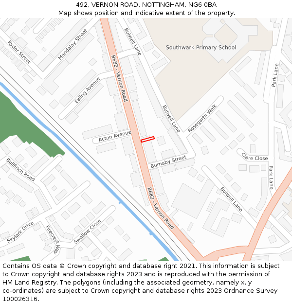 492, VERNON ROAD, NOTTINGHAM, NG6 0BA: Location map and indicative extent of plot