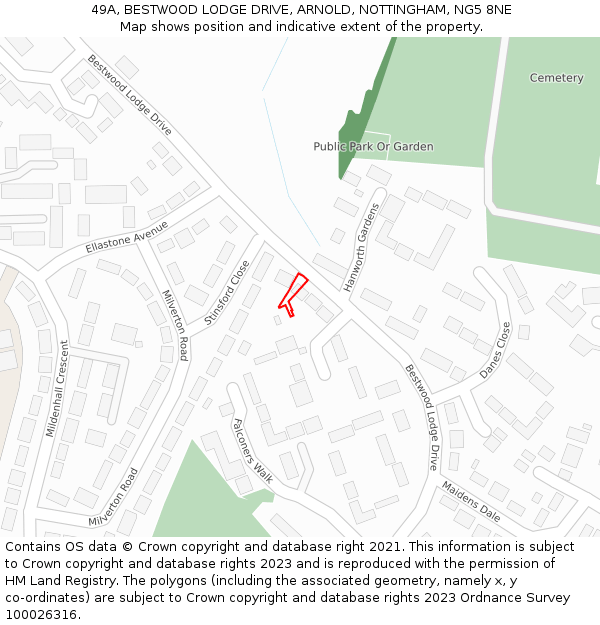 49A, BESTWOOD LODGE DRIVE, ARNOLD, NOTTINGHAM, NG5 8NE: Location map and indicative extent of plot