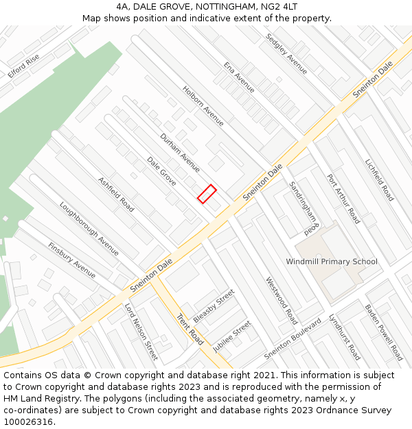 4A, DALE GROVE, NOTTINGHAM, NG2 4LT: Location map and indicative extent of plot