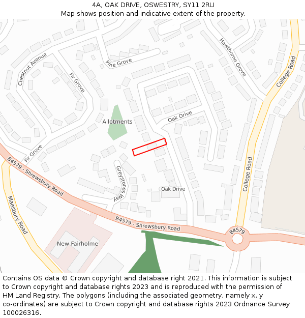 4A, OAK DRIVE, OSWESTRY, SY11 2RU: Location map and indicative extent of plot