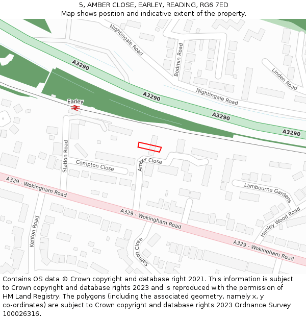 5, AMBER CLOSE, EARLEY, READING, RG6 7ED: Location map and indicative extent of plot