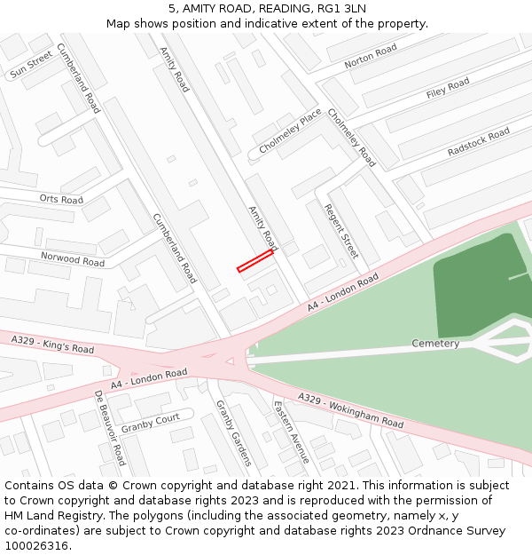 5, AMITY ROAD, READING, RG1 3LN: Location map and indicative extent of plot