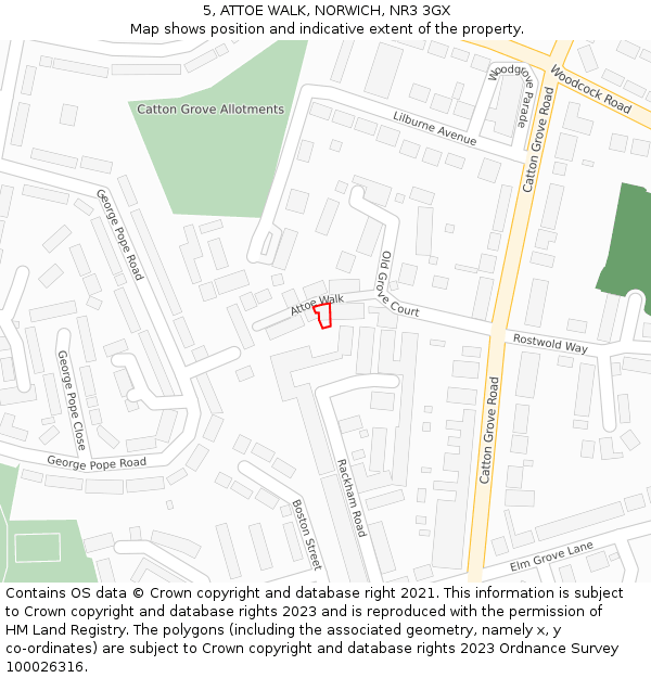 5, ATTOE WALK, NORWICH, NR3 3GX: Location map and indicative extent of plot