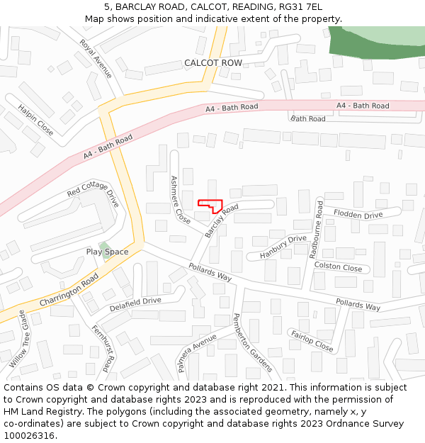 5, BARCLAY ROAD, CALCOT, READING, RG31 7EL: Location map and indicative extent of plot