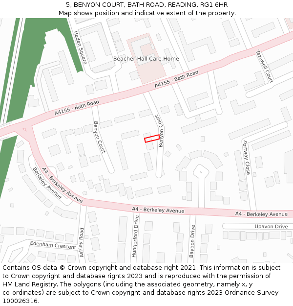 5, BENYON COURT, BATH ROAD, READING, RG1 6HR: Location map and indicative extent of plot