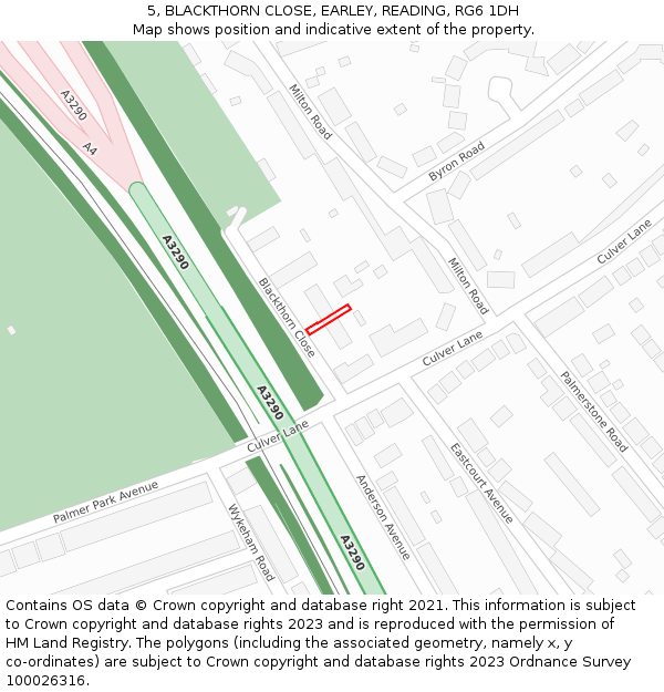 5, BLACKTHORN CLOSE, EARLEY, READING, RG6 1DH: Location map and indicative extent of plot