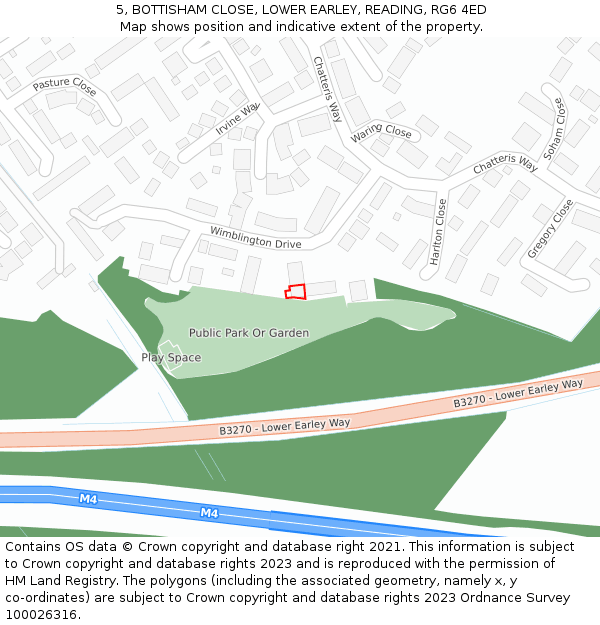 5, BOTTISHAM CLOSE, LOWER EARLEY, READING, RG6 4ED: Location map and indicative extent of plot