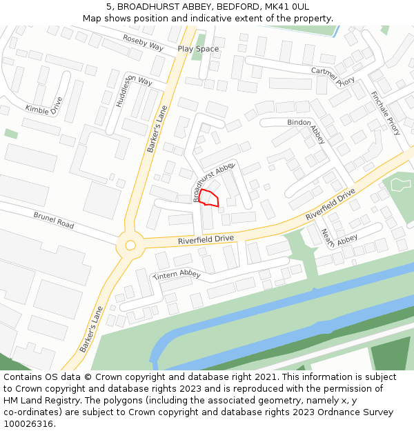 5, BROADHURST ABBEY, BEDFORD, MK41 0UL: Location map and indicative extent of plot