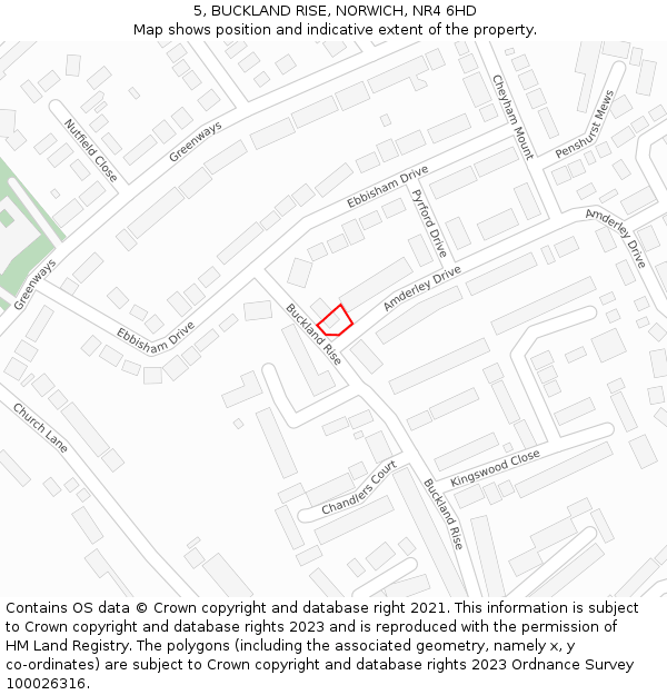 5, BUCKLAND RISE, NORWICH, NR4 6HD: Location map and indicative extent of plot