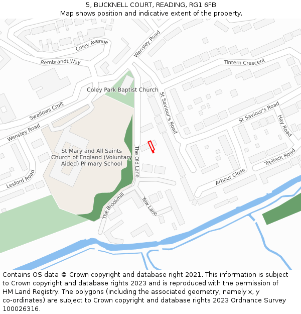 5, BUCKNELL COURT, READING, RG1 6FB: Location map and indicative extent of plot
