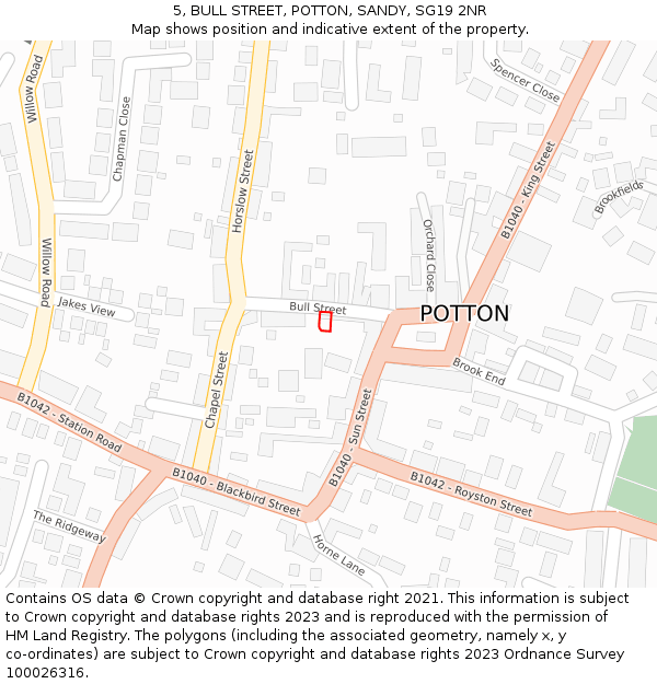 5, BULL STREET, POTTON, SANDY, SG19 2NR: Location map and indicative extent of plot