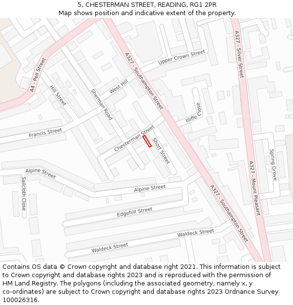 5, CHESTERMAN STREET, READING, RG1 2PR: Location map and indicative extent of plot