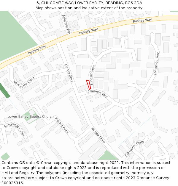 5, CHILCOMBE WAY, LOWER EARLEY, READING, RG6 3DA: Location map and indicative extent of plot