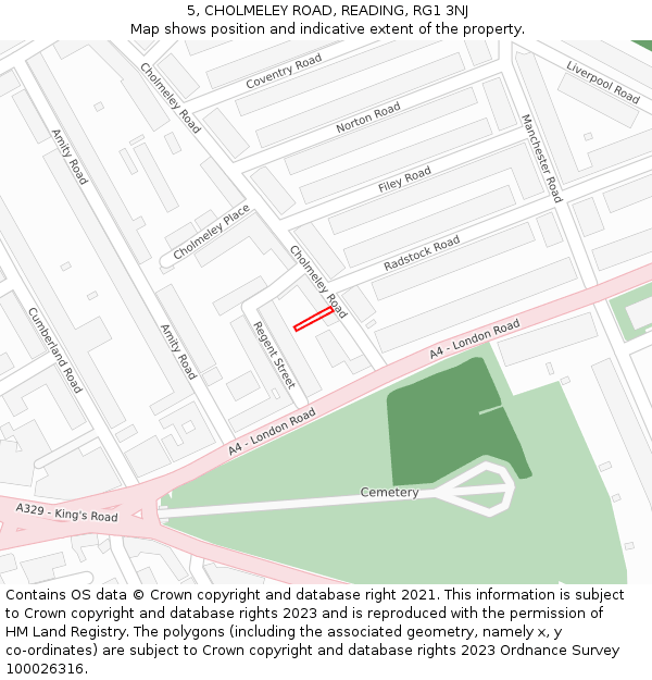 5, CHOLMELEY ROAD, READING, RG1 3NJ: Location map and indicative extent of plot