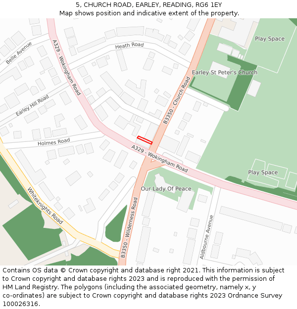 5, CHURCH ROAD, EARLEY, READING, RG6 1EY: Location map and indicative extent of plot