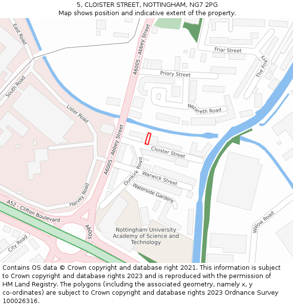 5, CLOISTER STREET, NOTTINGHAM, NG7 2PG: Location map and indicative extent of plot