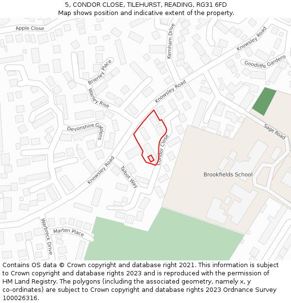 5, CONDOR CLOSE, TILEHURST, READING, RG31 6FD: Location map and indicative extent of plot