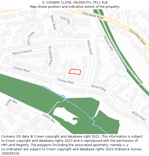 5, CONWAY CLOSE, FALMOUTH, TR11 4LB: Location map and indicative extent of plot