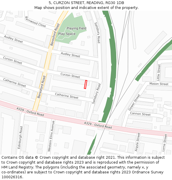 5, CURZON STREET, READING, RG30 1DB: Location map and indicative extent of plot