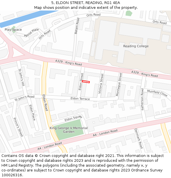 5, ELDON STREET, READING, RG1 4EA: Location map and indicative extent of plot