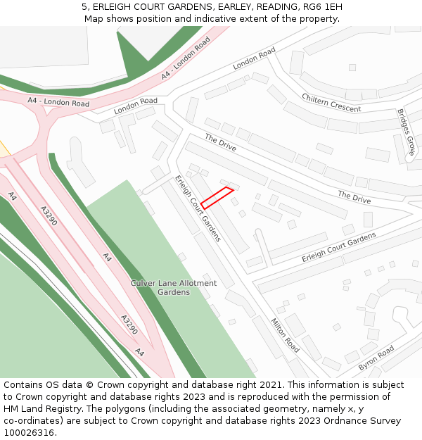 5, ERLEIGH COURT GARDENS, EARLEY, READING, RG6 1EH: Location map and indicative extent of plot
