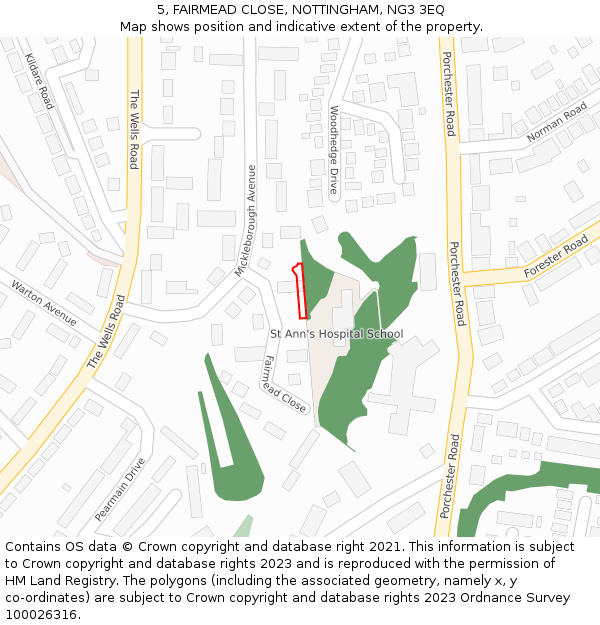 5, FAIRMEAD CLOSE, NOTTINGHAM, NG3 3EQ: Location map and indicative extent of plot