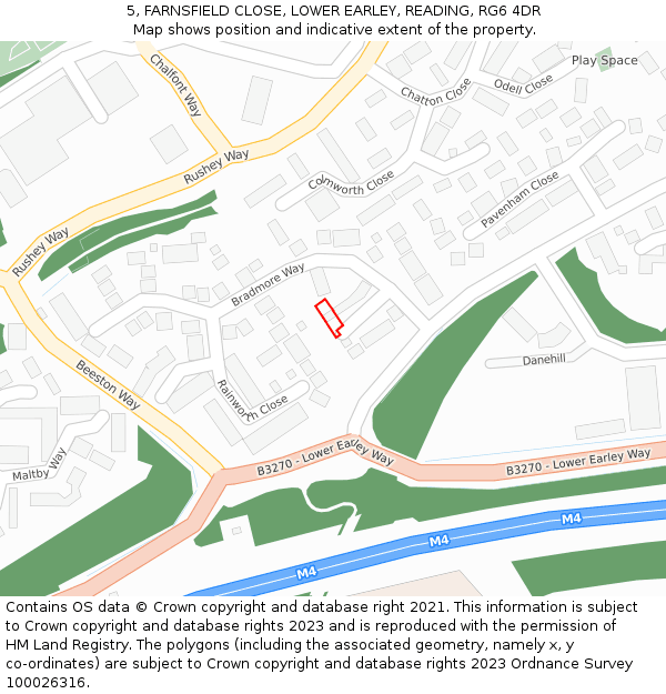 5, FARNSFIELD CLOSE, LOWER EARLEY, READING, RG6 4DR: Location map and indicative extent of plot