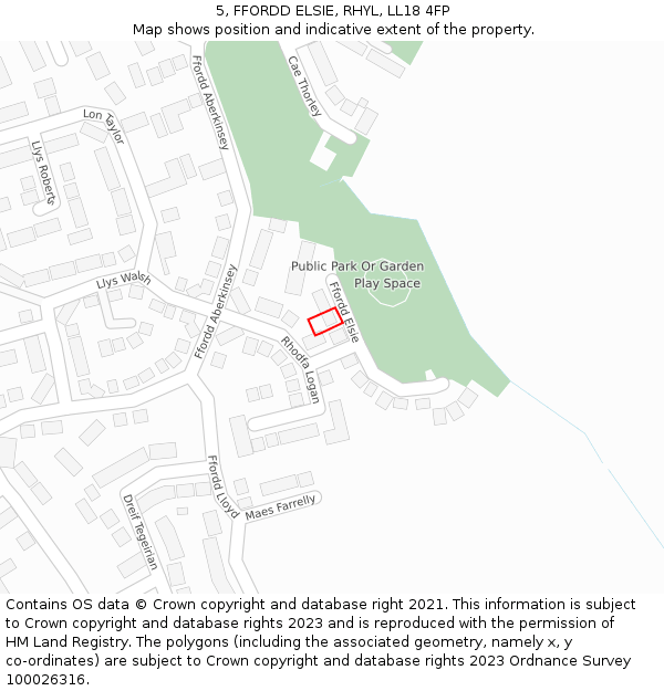 5, FFORDD ELSIE, RHYL, LL18 4FP: Location map and indicative extent of plot