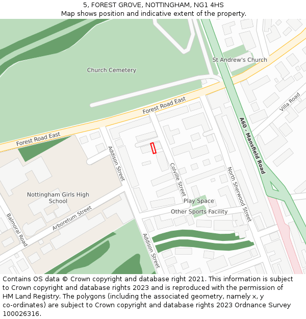 5, FOREST GROVE, NOTTINGHAM, NG1 4HS: Location map and indicative extent of plot