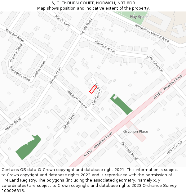 5, GLENBURN COURT, NORWICH, NR7 8DR: Location map and indicative extent of plot