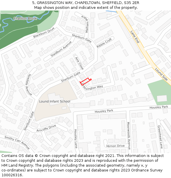 5, GRASSINGTON WAY, CHAPELTOWN, SHEFFIELD, S35 2ER: Location map and indicative extent of plot