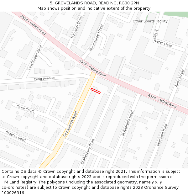 5, GROVELANDS ROAD, READING, RG30 2PN: Location map and indicative extent of plot