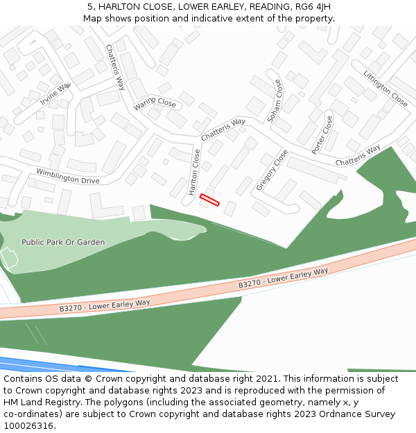 5, HARLTON CLOSE, LOWER EARLEY, READING, RG6 4JH: Location map and indicative extent of plot