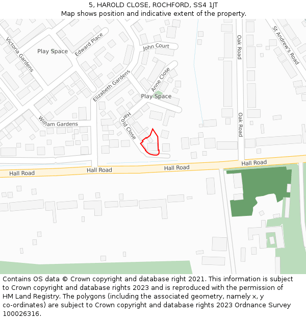 5, HAROLD CLOSE, ROCHFORD, SS4 1JT: Location map and indicative extent of plot
