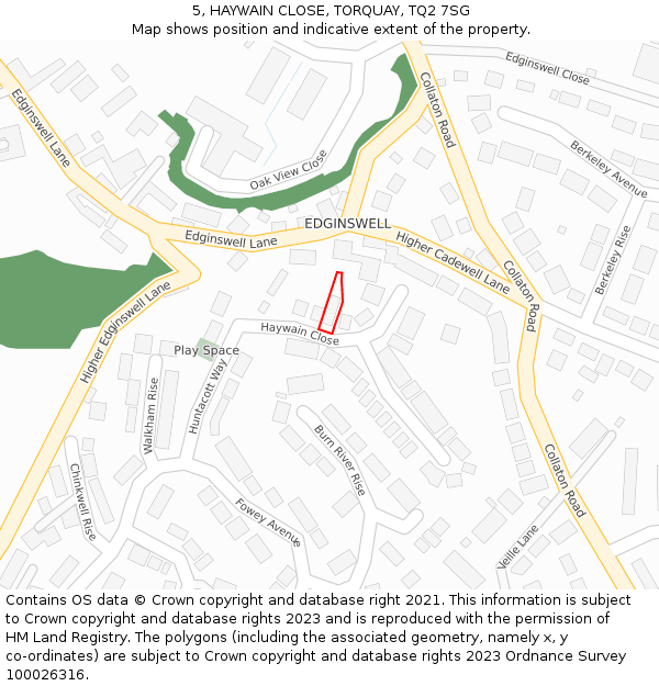 5, HAYWAIN CLOSE, TORQUAY, TQ2 7SG: Location map and indicative extent of plot