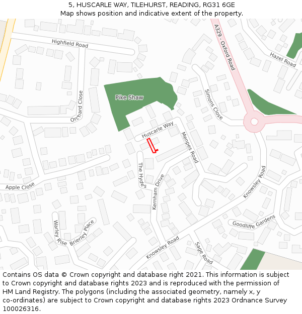 5, HUSCARLE WAY, TILEHURST, READING, RG31 6GE: Location map and indicative extent of plot